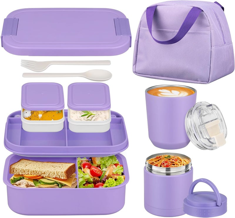 HWONMTE Large Bento Lunch Box Set for Adults Kids Women with 10.5oz Soup Thermo,Coffee Tumblers Men Girls Boys Teenagers Leak-Proof Lunch Food Containers with Lunch Bag - Image 1